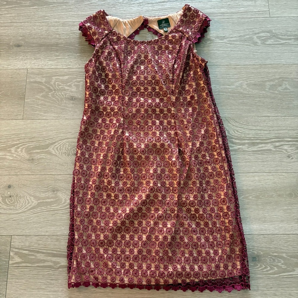 Adrianna Papell Womens‎ Red & Beige Overlay Lace Cottagecore Shift Dress Size 14